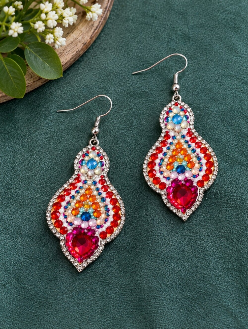 Multicolor Rhinestone Teardrop Dangle Earrings Boho Statement Jewelry